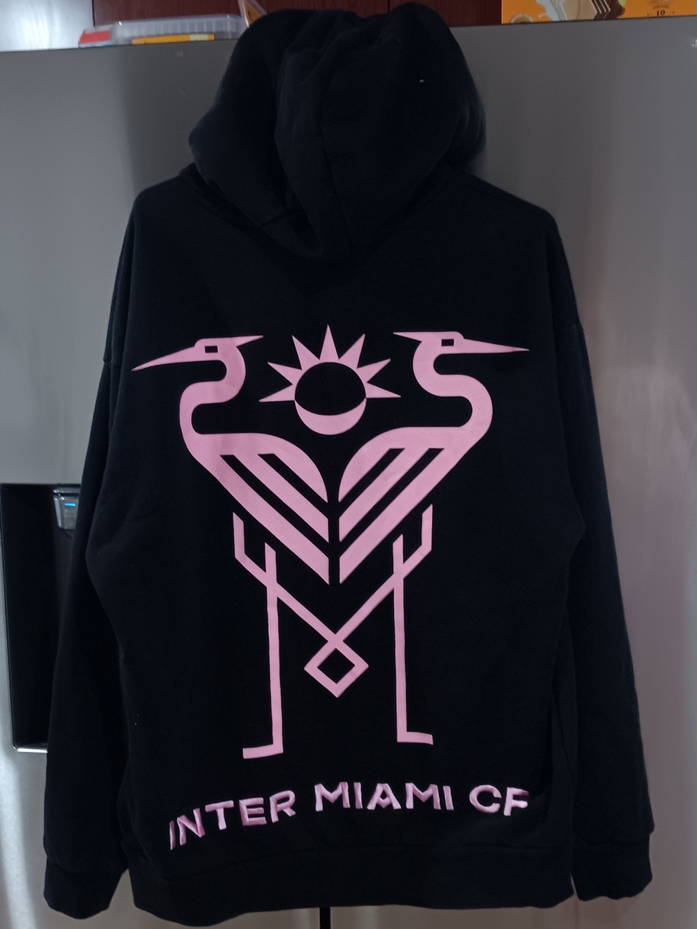 INTER MIAMI.Black Crewneck Sweatshirt with Pink Crest
